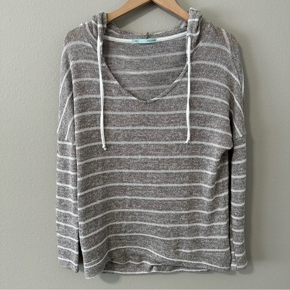 Maurices Gray & White Striped Lightweight V-Neck Hooded Sweatshirt Size Large - Picture 2 of 12